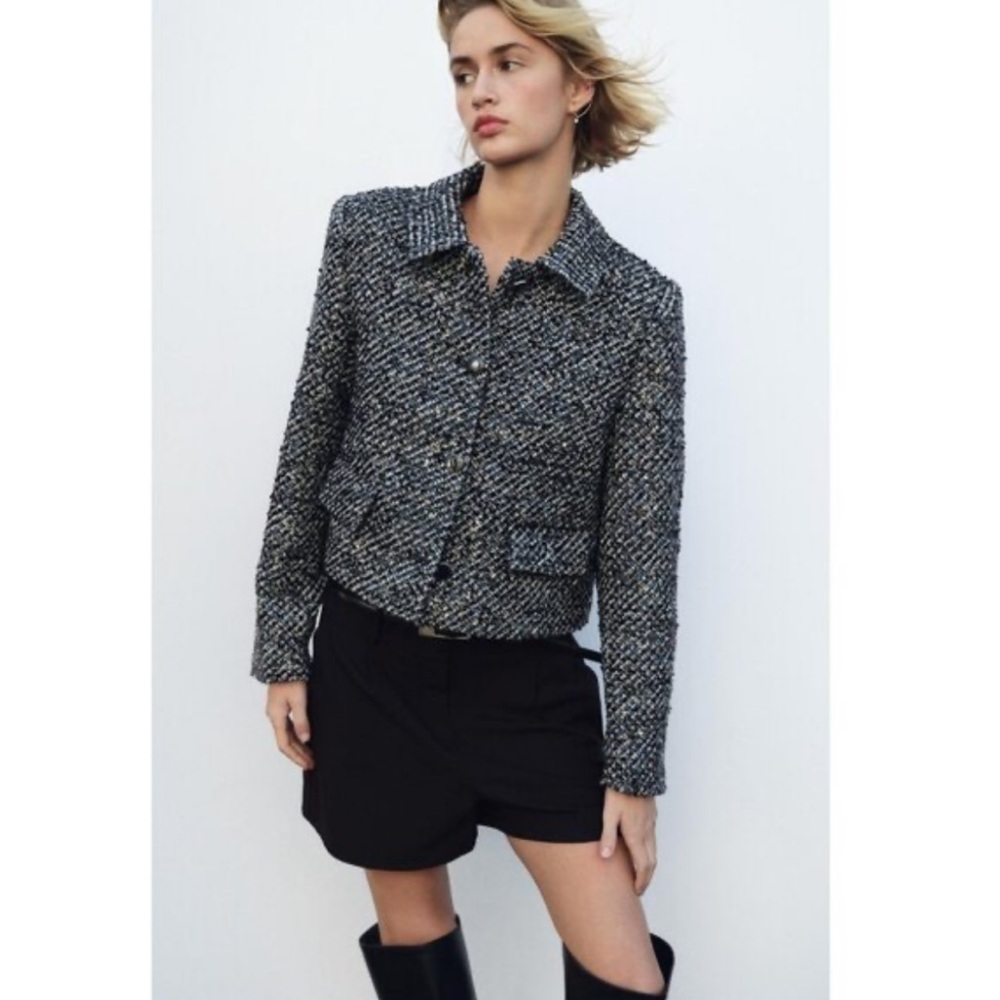 New ZARA Sequined Tweed Jacket - Picture 3 of 12